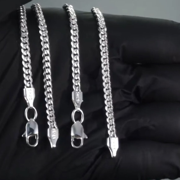 New 925 Sterling Silver Cuban Chain Necklace Diamond Cut Curb Chain Link - Picture 10 of 15